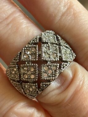 Silver-Tone Crystal Pavé Statement Ring